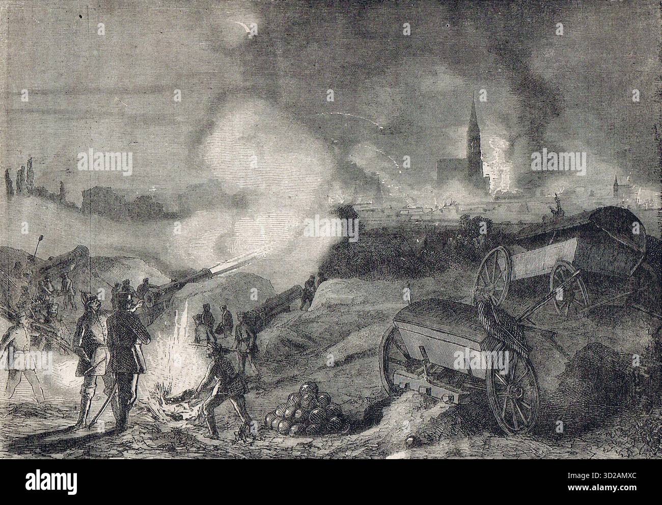 Bombardamento durante l'assedio di Strasburgo, Francia durante la guerra franco-prussiana Foto Stock