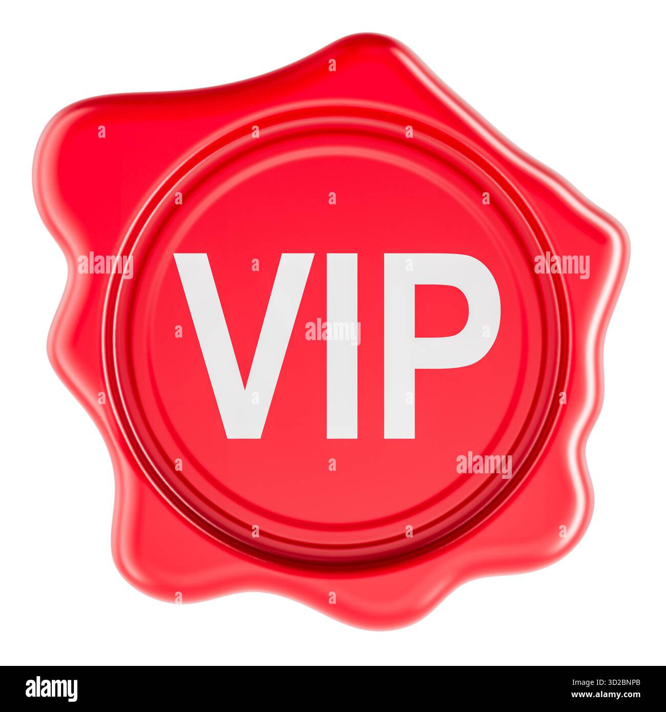 VIP, sigillo di cera rosso. Rendering 3D isolato su sfondo bianco Foto Stock