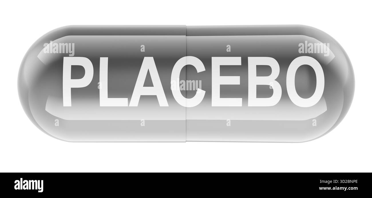 Placebo, pillola della capsula. Rendering 3D isolato su sfondo bianco Foto Stock