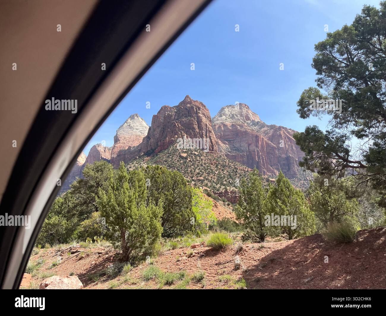 Formazioni rocciose rosse panoramiche nel Parco Nazionale di Zion, Utah, Stati Uniti Foto Stock