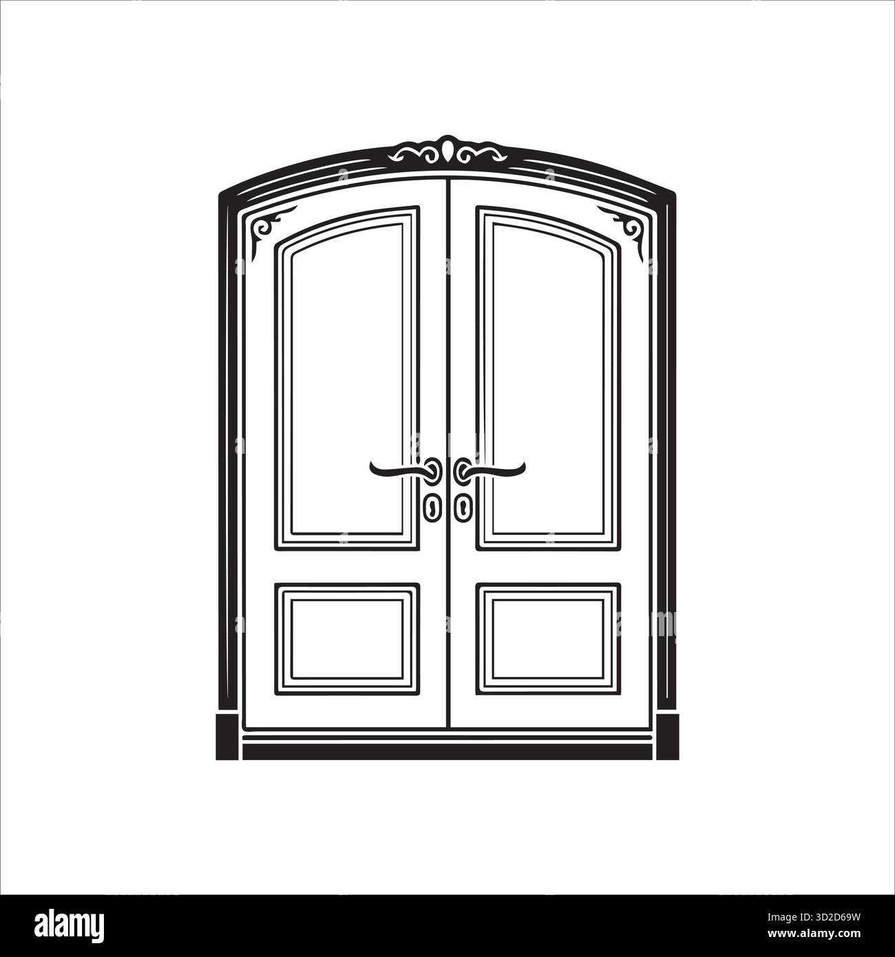 Elegante porta doppia con cornice decorata per la casa, la residenza o gli interni Illustrazione Vettoriale