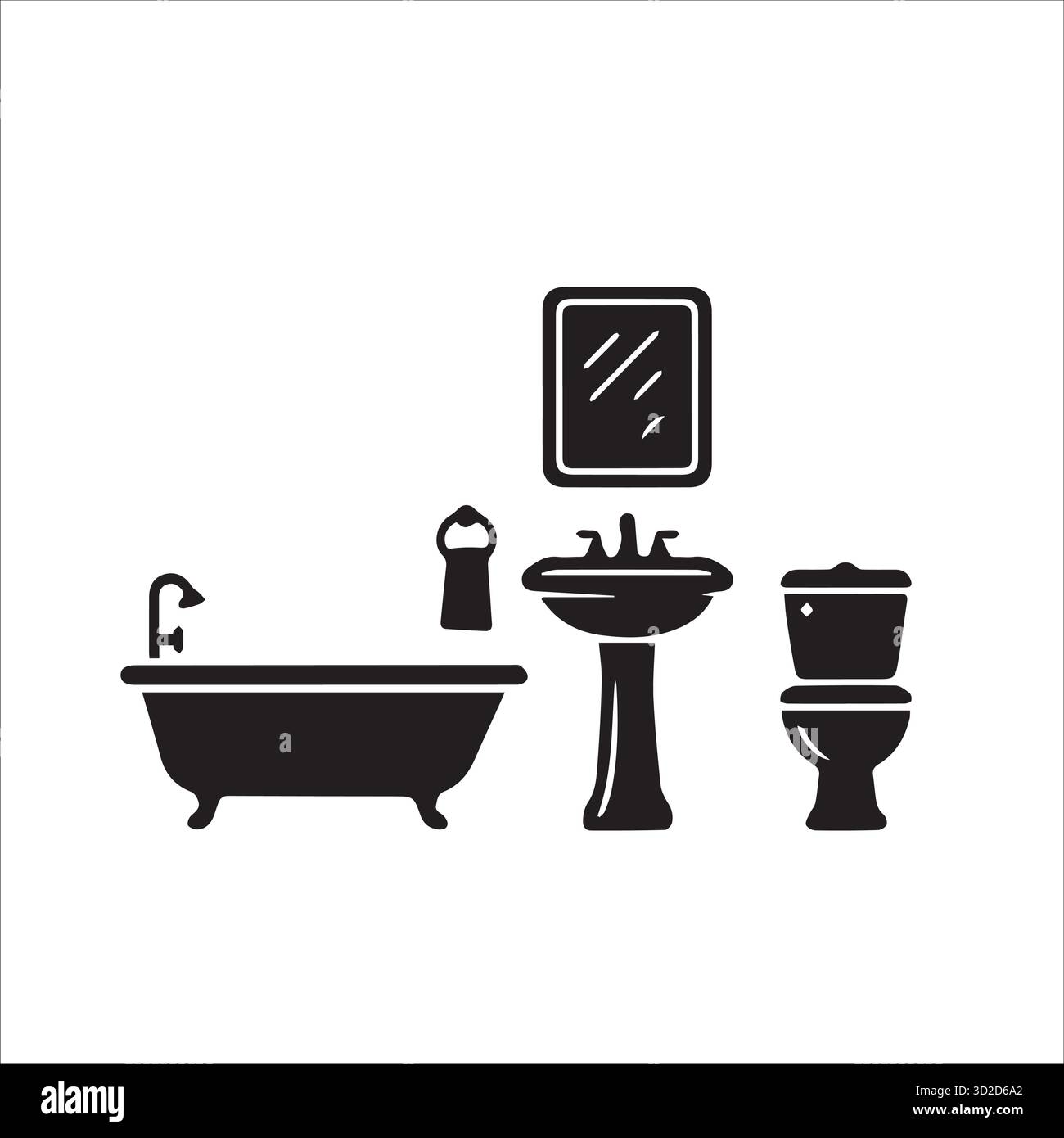 Bagno con lavandino, vasca da bagno, icona a specchio per servizi igienici e arredi in bagno Illustrazione Vettoriale