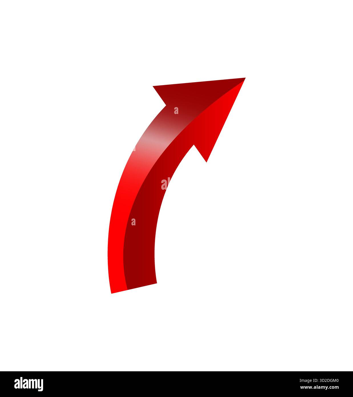 Simbolo vettoriale con freccia curva rossa lucida isolato su sfondo bianco che rappresenta la direzione di movimento o il concetto di rotazione ideale per la navigazione Illustrazione Vettoriale