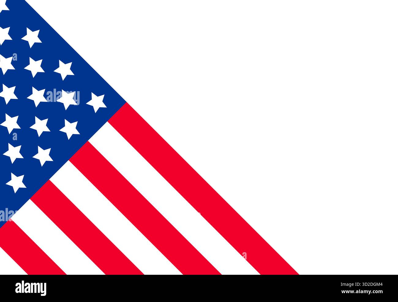 Angolo bandiera USA su sfondo bianco con banner vettoriali a copia spaziale che rappresentano l'indipendenza dell'orgoglio nazionale e il concetto di patriottismo Illustrazione Vettoriale