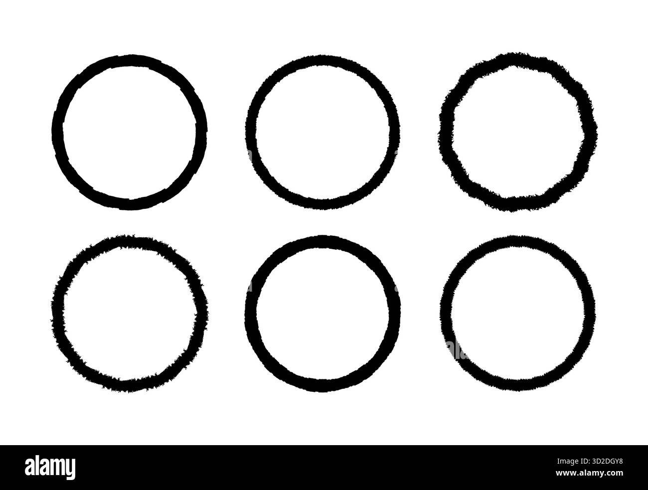 Set vettoriale di pennello grunge in rilievo elementi circolari isolati su sfondo bianco per progetti creativi decorazione di illustrazioni Illustrazione Vettoriale