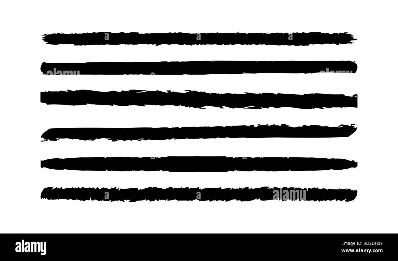 Pennello grunge tratto d'inchiostro linee rette, set vettoriale isolato su sfondo bianco per progetti di design creativi decorazione di illustrazioni, arte digitale Illustrazione Vettoriale