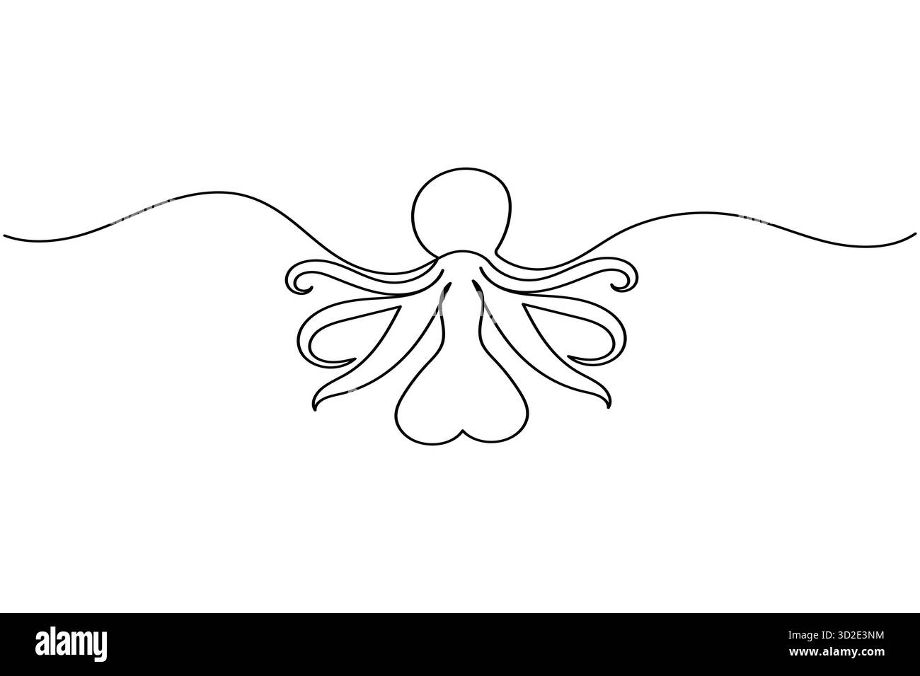 Polpo continuo su una linea che disegna un disegno minimale di un animale marino Illustrazione Vettoriale