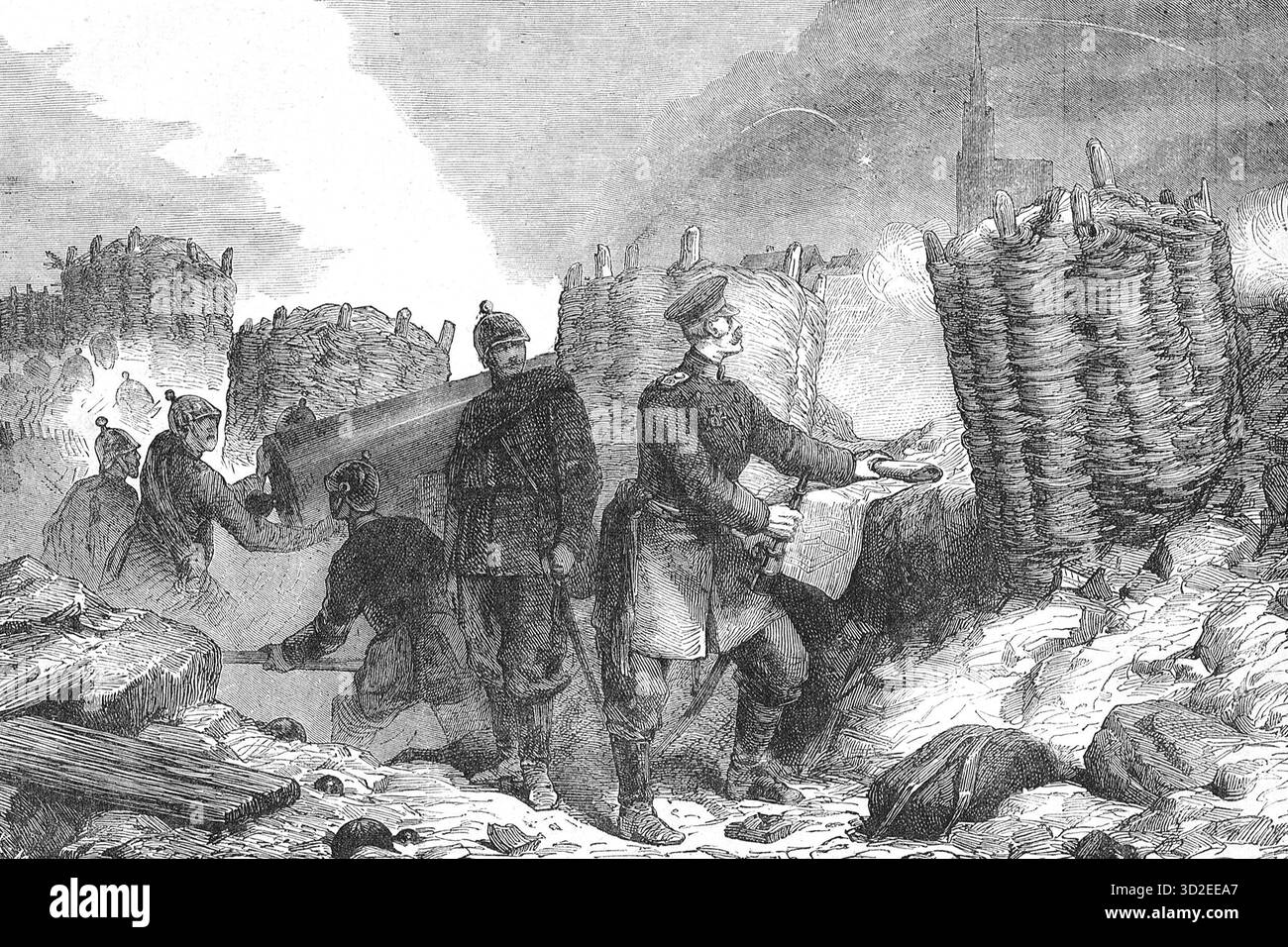 Soldati prussiani nelle trincee di Strasburgo durante la guerra franco-prussiana Foto Stock