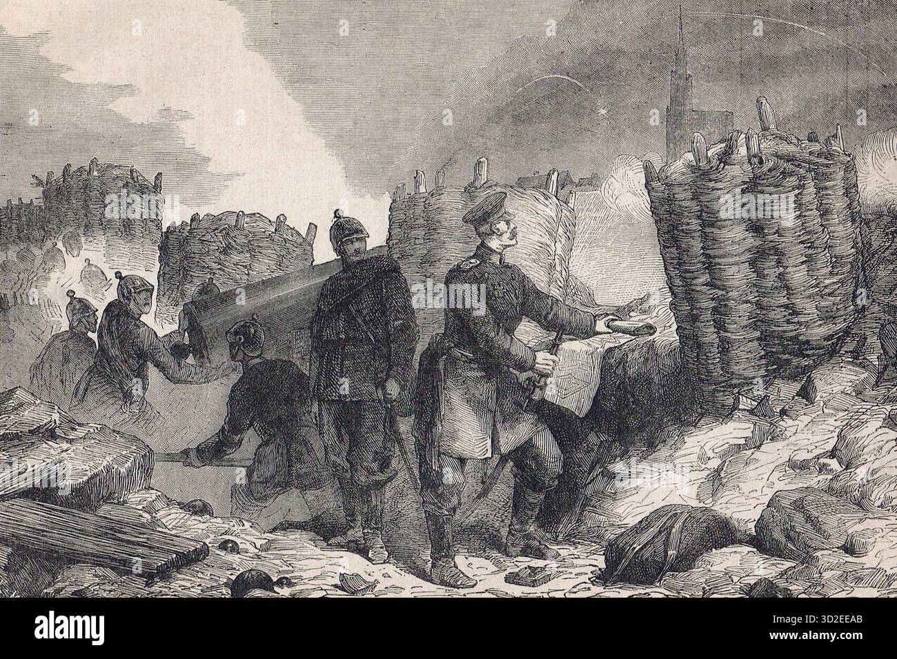 Soldati prussiani nelle trincee di Strasburgo durante la guerra franco-prussiana Foto Stock