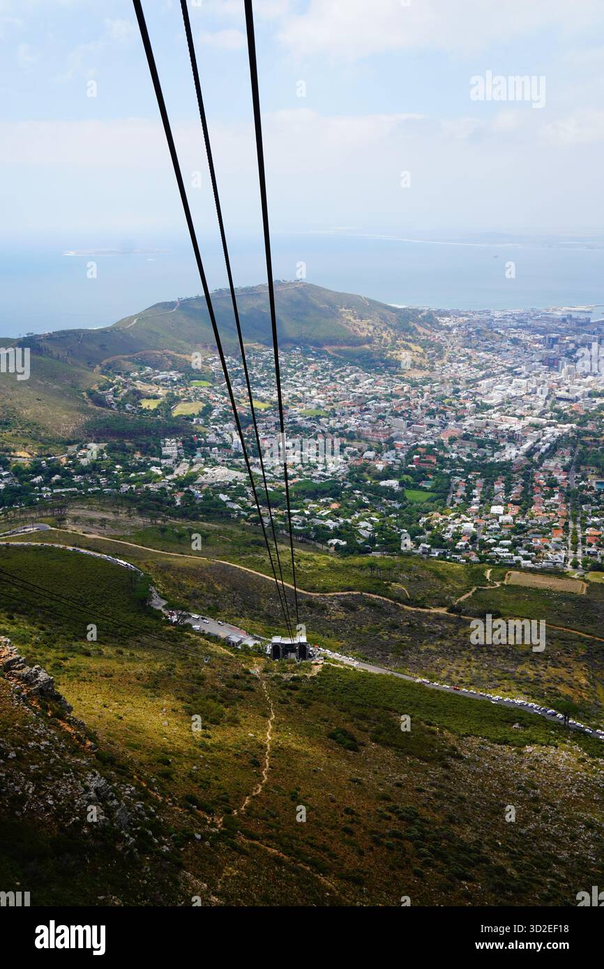 Sulla Table Mountain Aerial Cableway, Skyline, città del Capo, Sud Africa Foto Stock