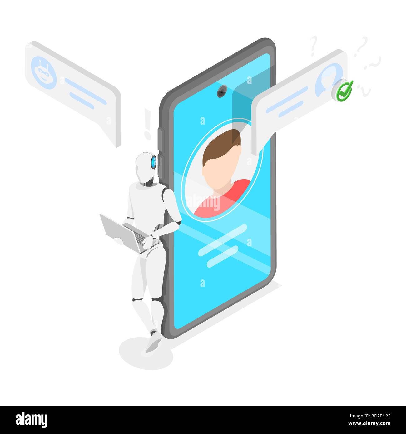 Illustrazione piatta isometrica 3D di GPT Chat, dialogo virtuale con Assistente ai. Punto 3 Foto Stock