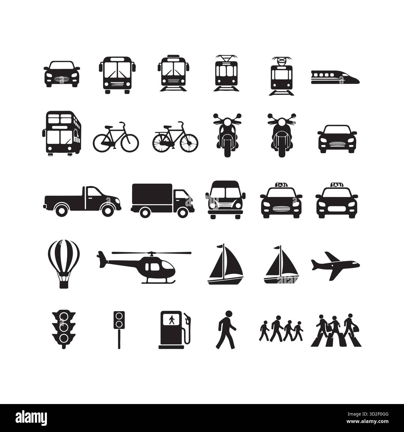 Raccolta completa di icone di trasporto Illustrazione Vettoriale