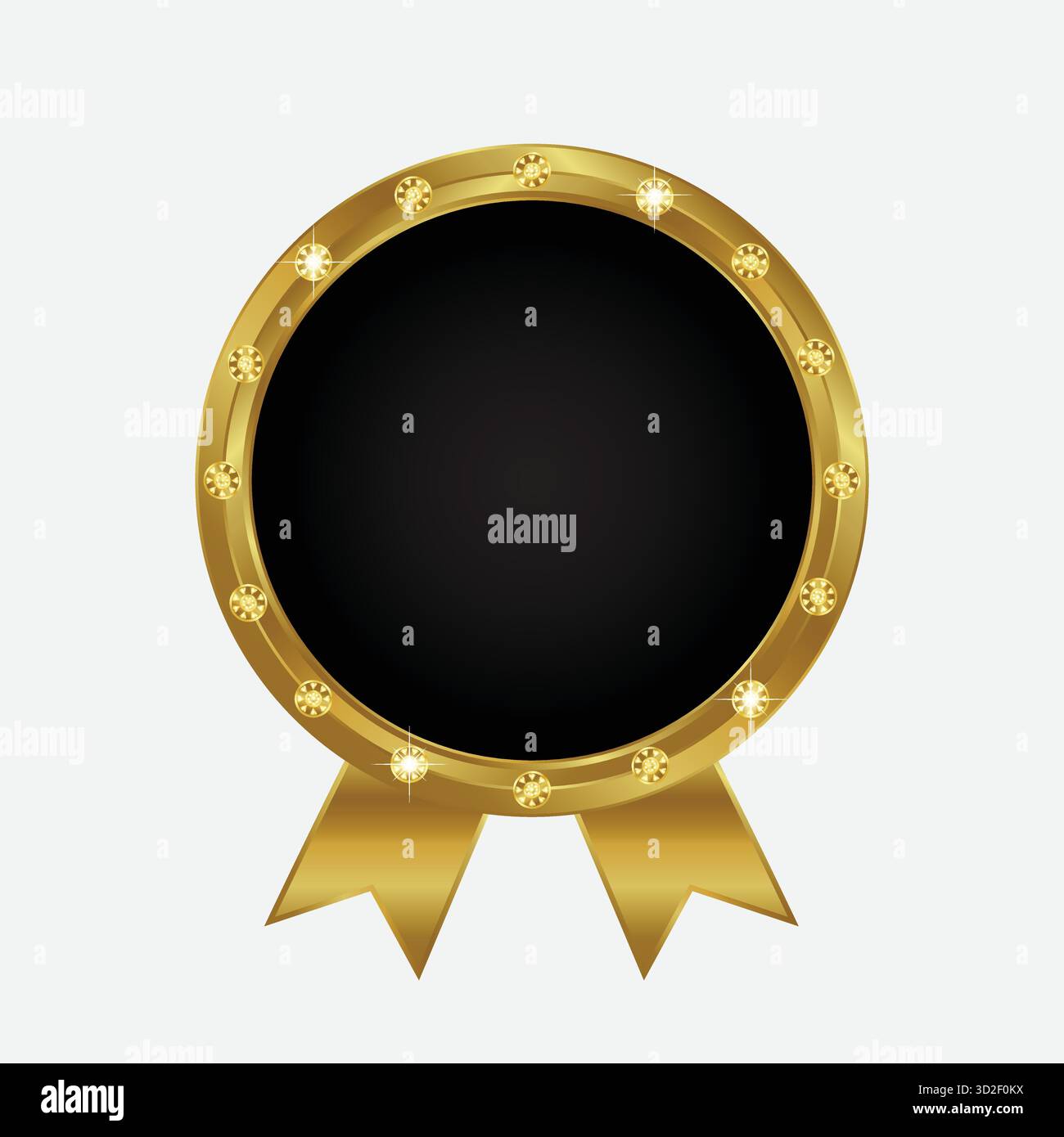 Distintivo Gold Award vuoto con telaio a nastro Luxury Diamond isolato. Illustrazione Vettoriale