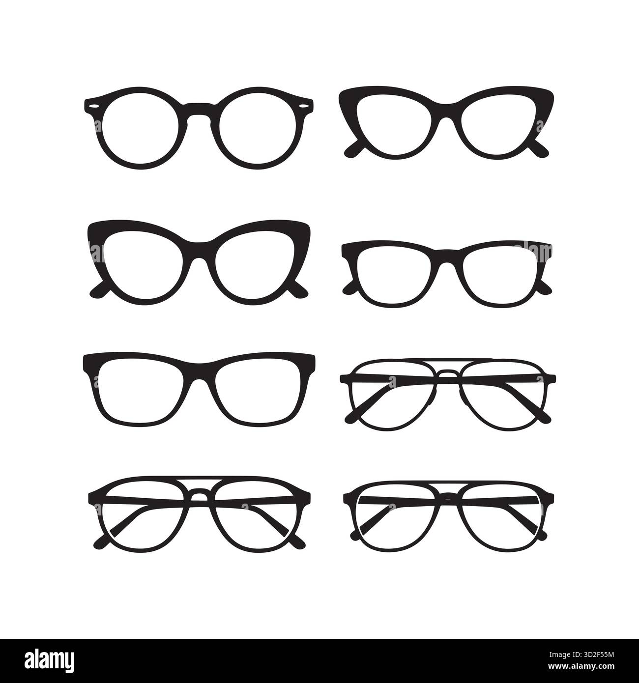 Collezione di occhiali da vista con silhouette Illustrazione Vettoriale