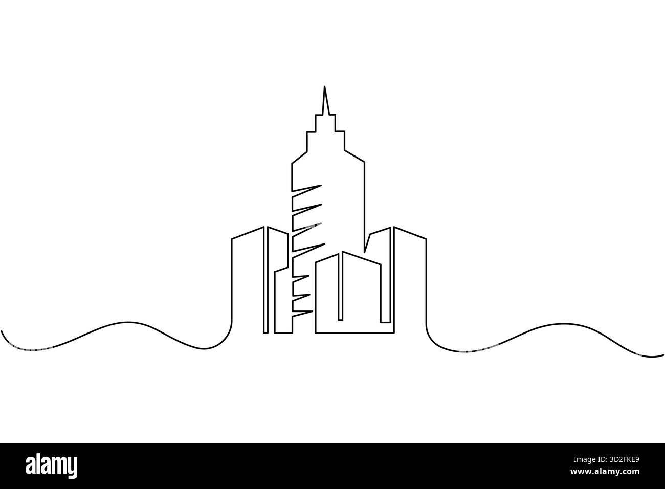 Illustrazione vettoriale minimalista a una riga continua dell'architettura Office Illustrazione Vettoriale