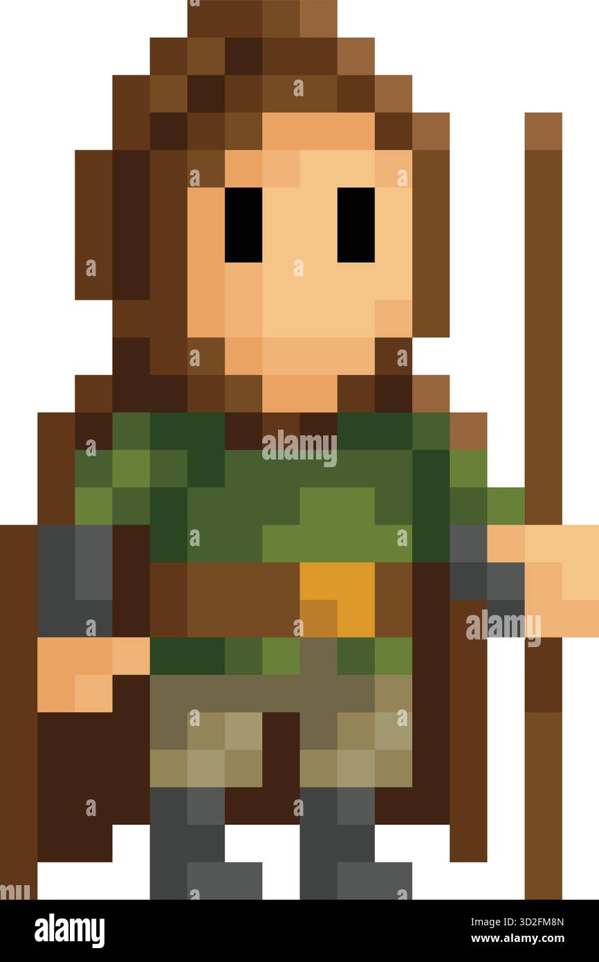 Medieval Fantasy Pixel Art Game Cartoon Character Illustrazione Vettoriale