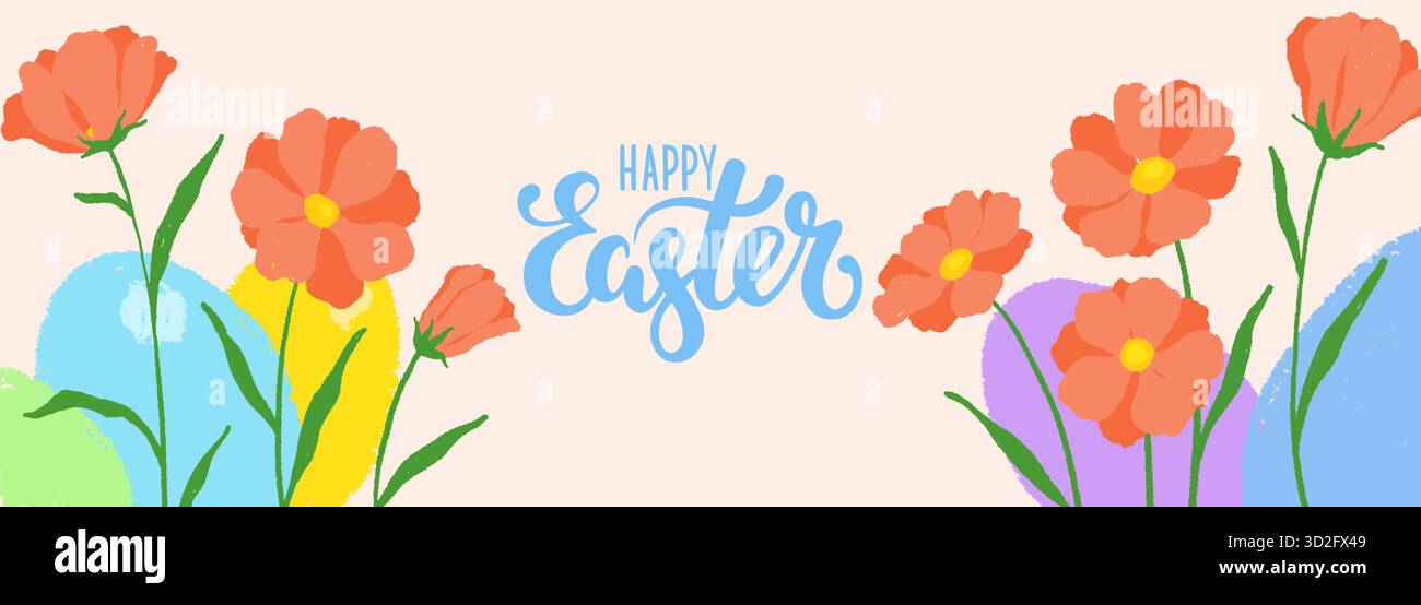 Scarabocchiare piante floreali striscione che dipinge fiori e foglie vettore di sfondo. Carta da parati dal design minimalista e creativo con fiori retrò e bouque disegnati a mano Illustrazione Vettoriale