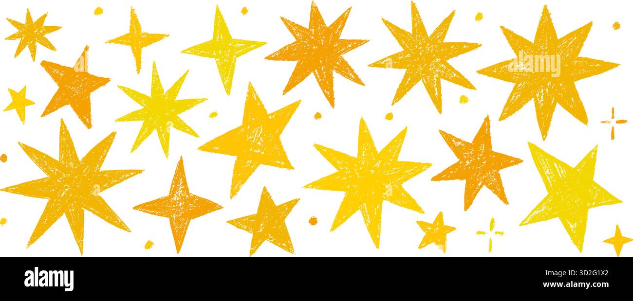 Motivo Vector per bambini con stelle a forma di doodle. Sfondo vettoriale senza cuciture, marcatori blu e arancioni e pattern di schizzo con tratto di pennello Illustrazione Vettoriale