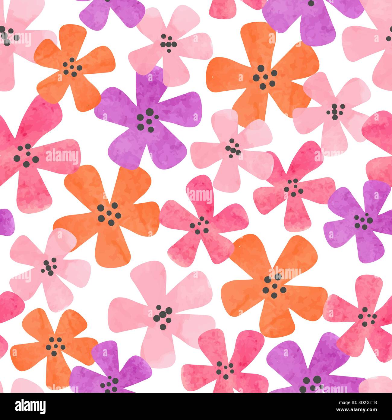 Motivo di fiori ad acquerello disegnati a mano senza cuciture. Stampa vettoriale floreale colorata Illustrazione Vettoriale