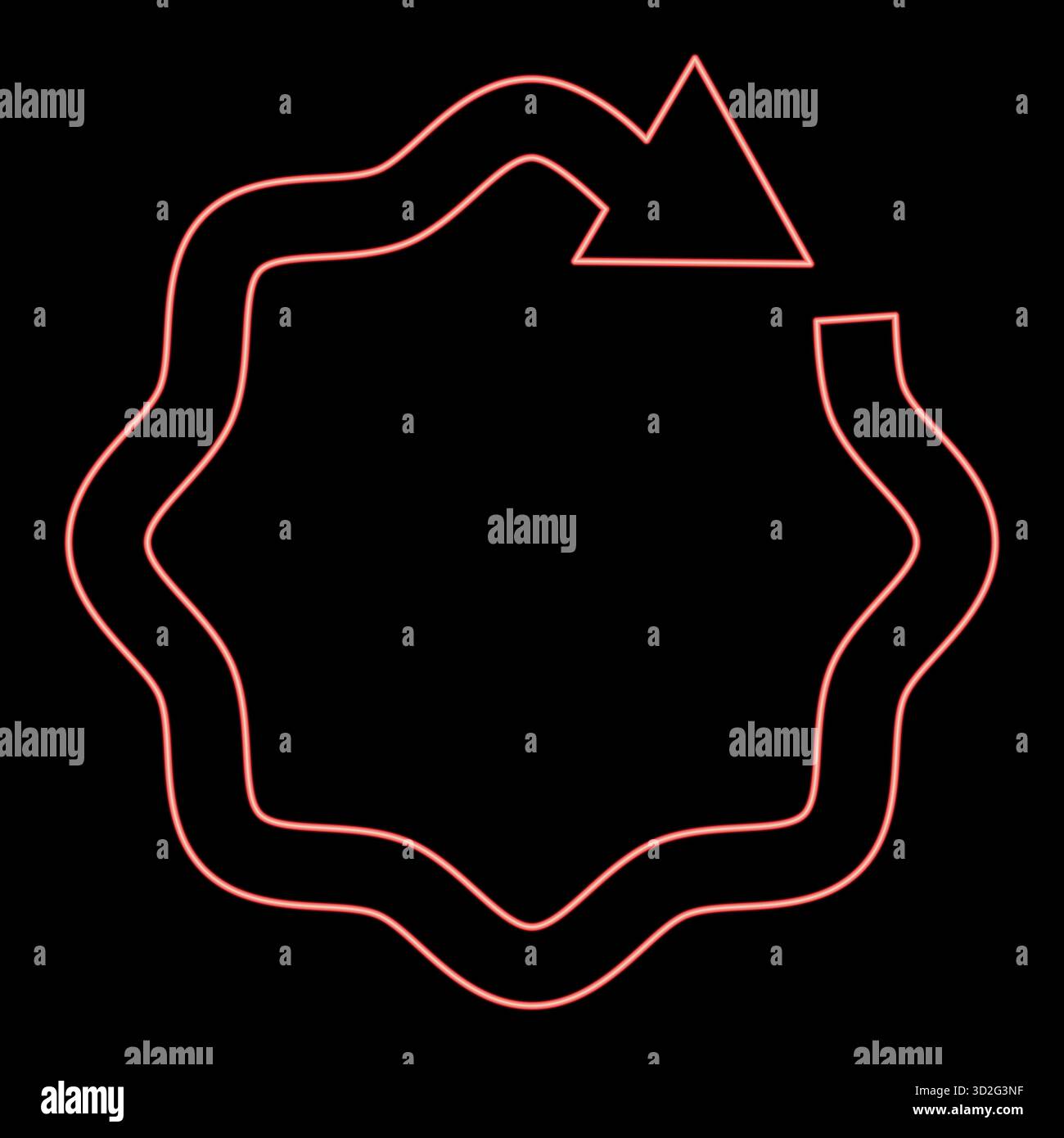 Freccia al neon ondulata sul cerchio di colore rosso immagine vettoriale luce piatta Illustrazione Vettoriale