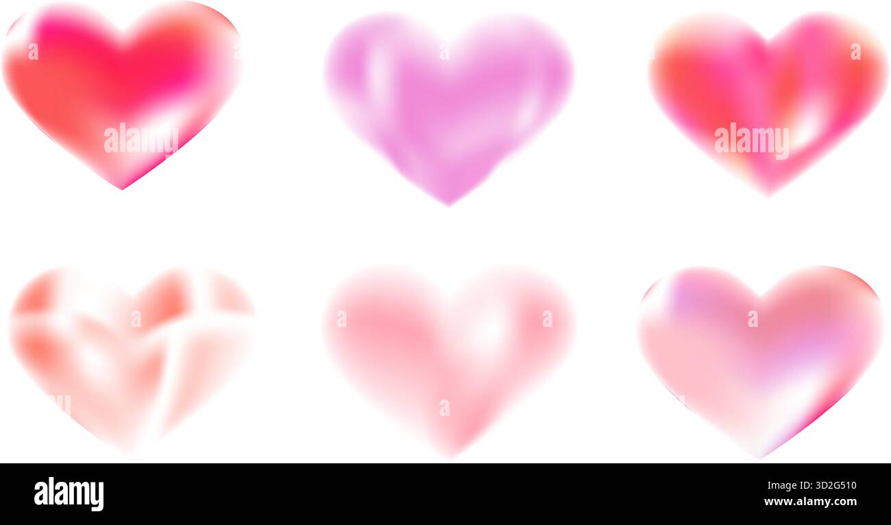 Illustrazioni vettoriali con forme del cuore sfocate. Elementi di design estetico Gradient trendy y2k per modelli moderni: Copertine, striscioni, biglietti d'auguri e po Illustrazione Vettoriale