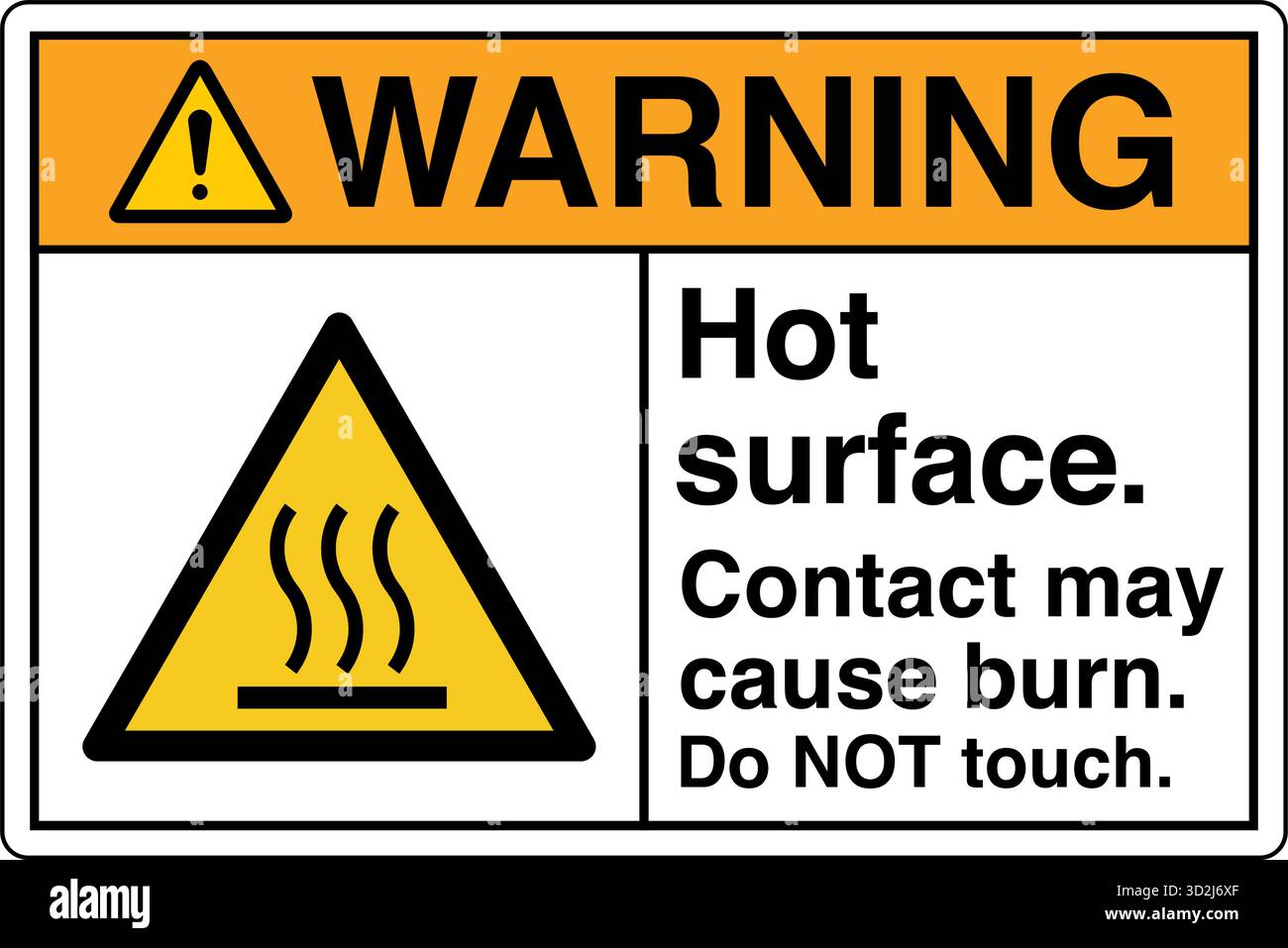 Il "cartello di sicurezza: Superficie calda - non toccare" avvisa le persone delle superfici che possono causare ustioni al contatto. Questo simbolo utilizza simboli chiari e wordi Illustrazione Vettoriale
