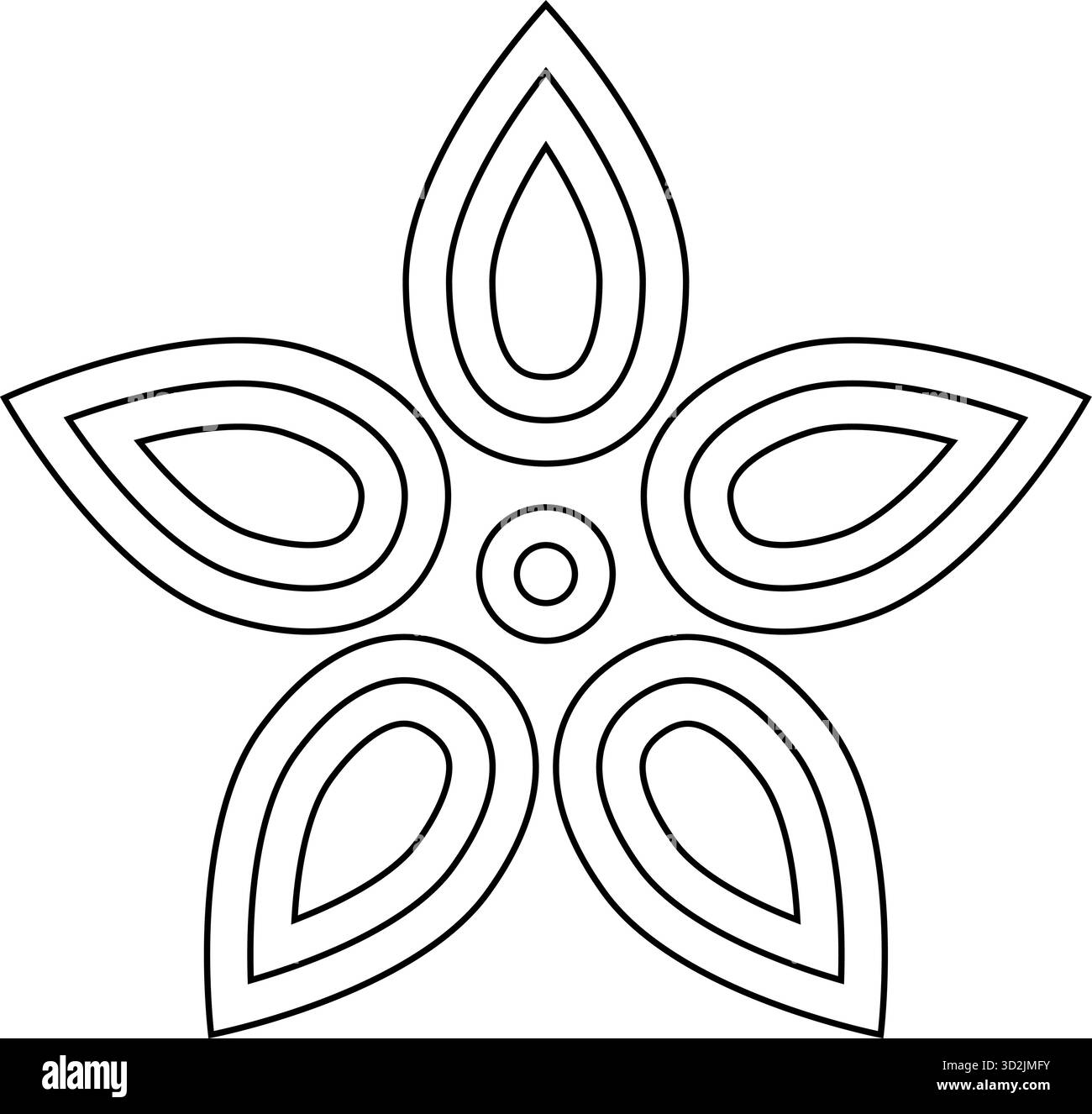 Il contorno lascia un vettore di disegno a forma di fiore con linee pulite e simmetria floreale ideale per attività di colorazione dei bambini mandala decorativi art nature Illustrazione Vettoriale