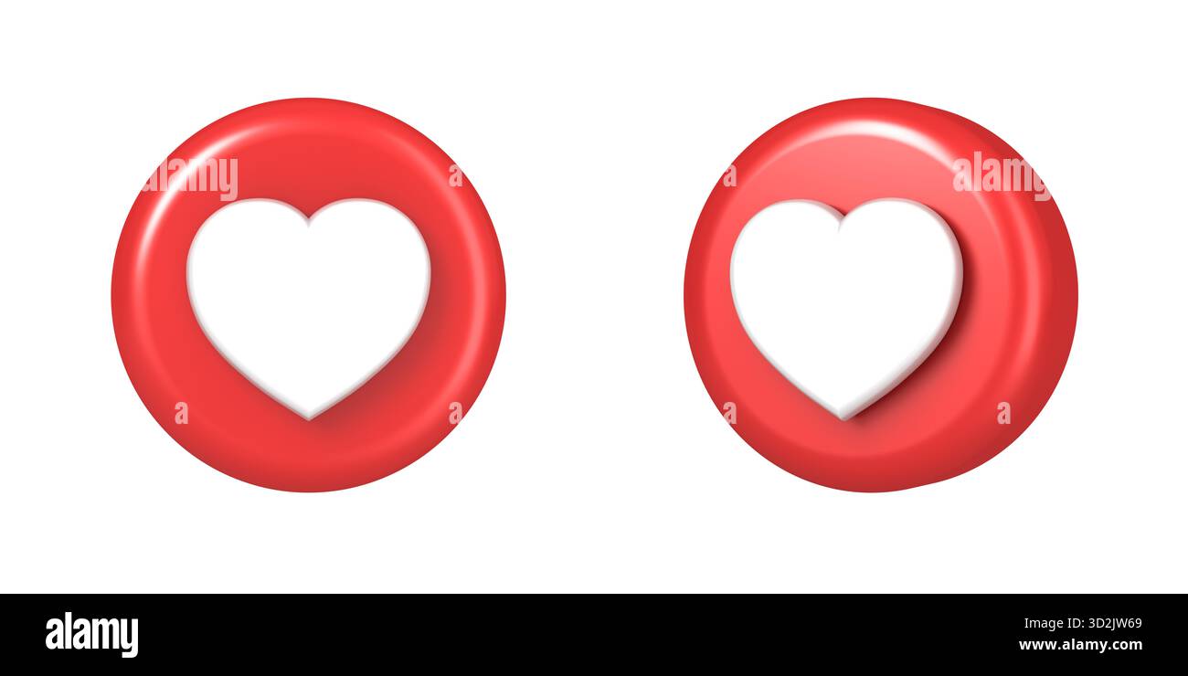Pulsante dei social media 3d Love Like Heart Icon isolato su sfondo bianco rendering 3D concettuale minimo Foto Stock