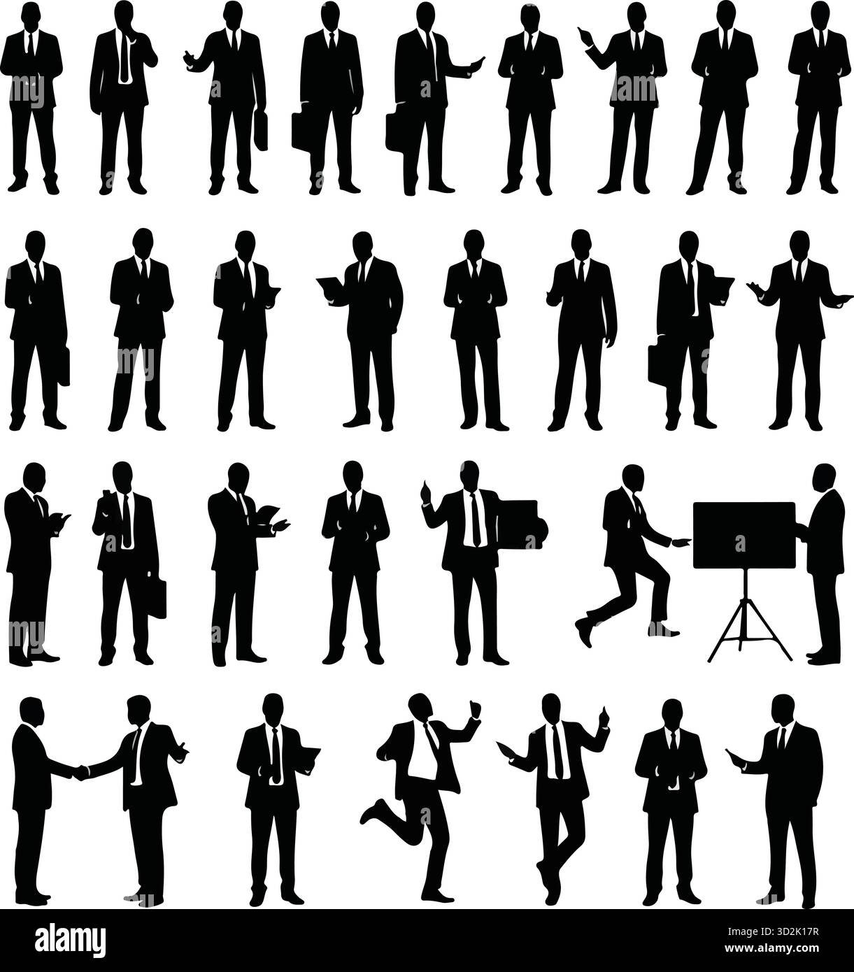 Diverse persone sagomano Vector Set, una collezione di uomini e donne in varie posizioni e posizioni per comunità, affari, fitness e profi Illustrazione Vettoriale