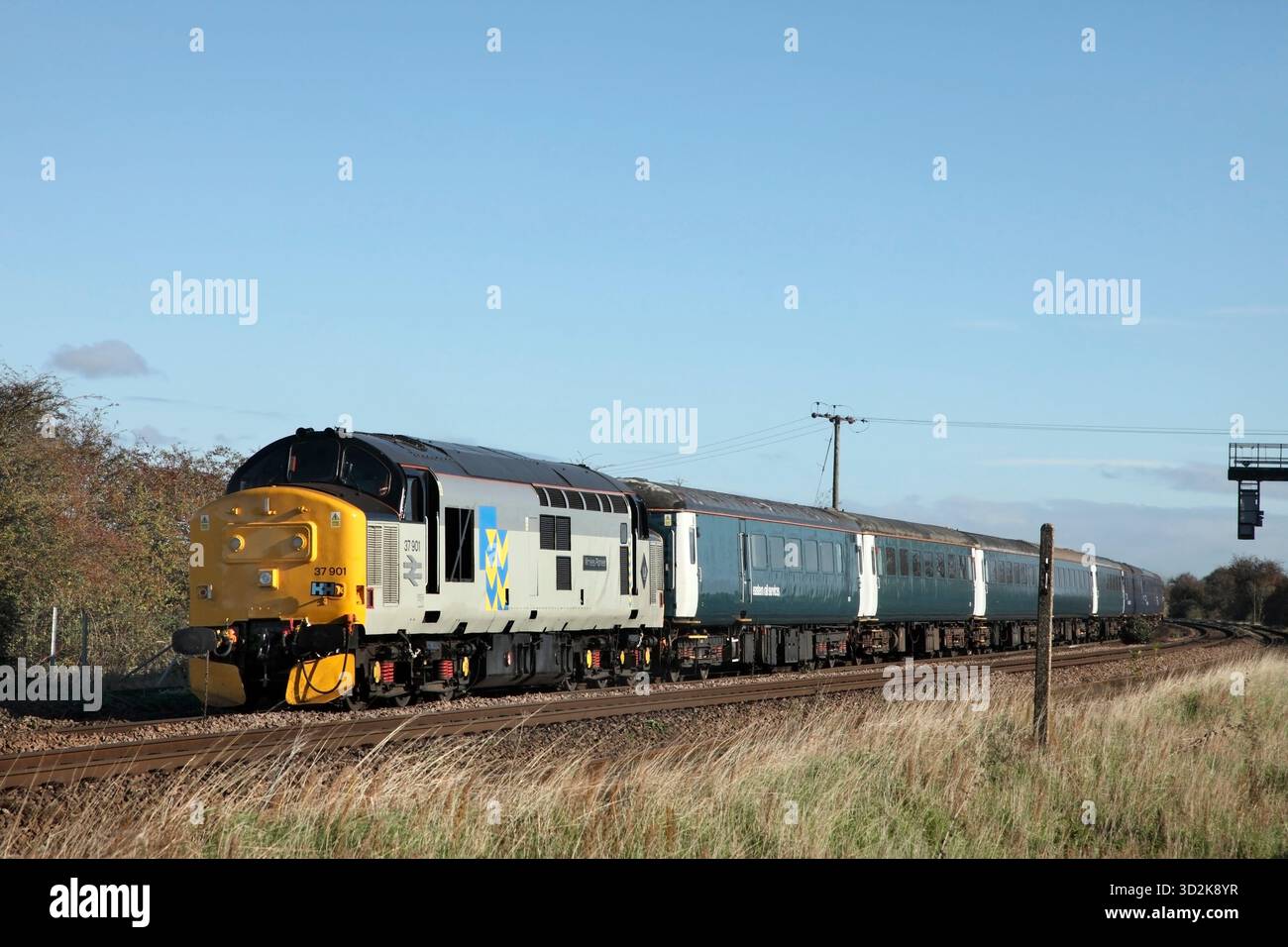 Classe 37 loco 37901 a New Barnetby con il tour ferroviario "mattoni e mattonelle" da Londra a Cleethorpes e Barton upon Humber, 25/10/25. Foto Stock