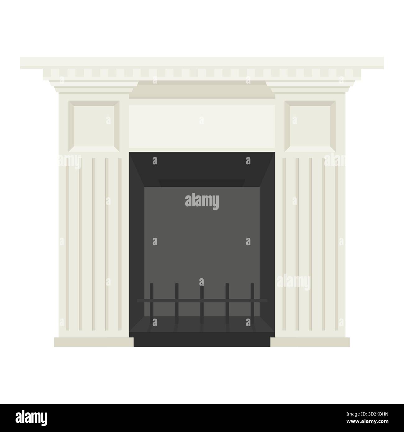 Caminetto classico con colonne e mantello pulito. Elemento interno architettonico minimalista vettoriale Illustrazione Vettoriale