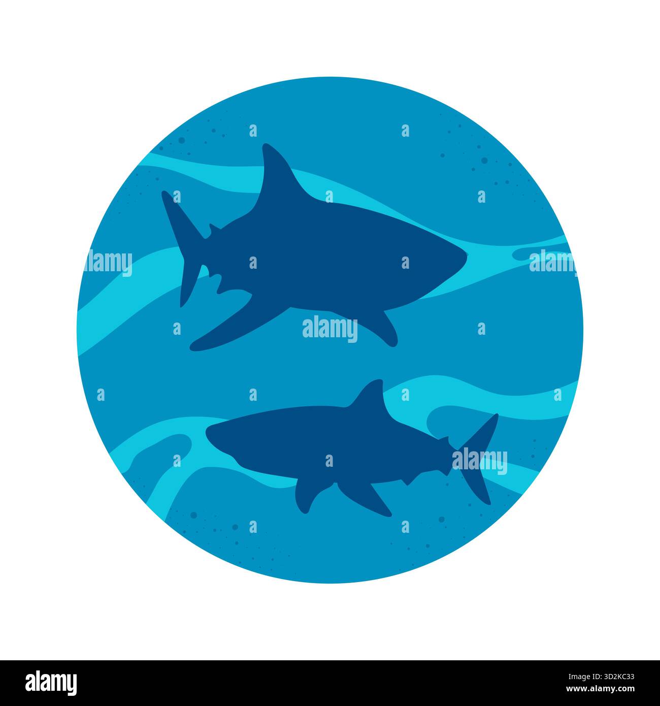 Emblema subacqueo con silhouette da squalo. Squalo che nuota nell'oceano. Illustrazione vettoriale Illustrazione Vettoriale