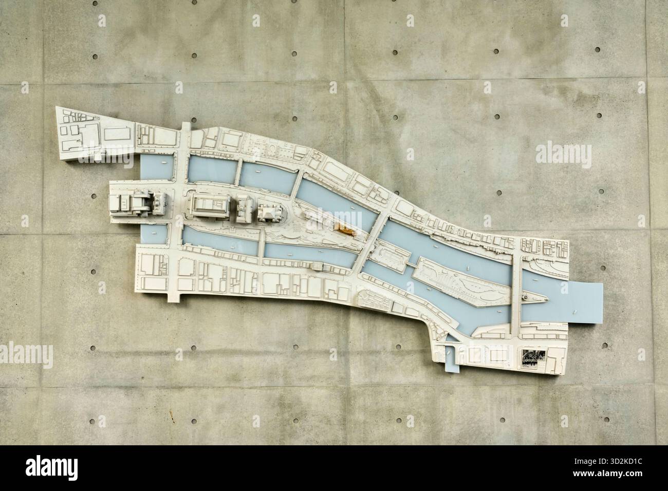Una mappa 3D dettagliata dell'isola di Nakanoshima all'ingresso della foresta del libro per bambini di Nakanoshima a Osaka Foto Stock