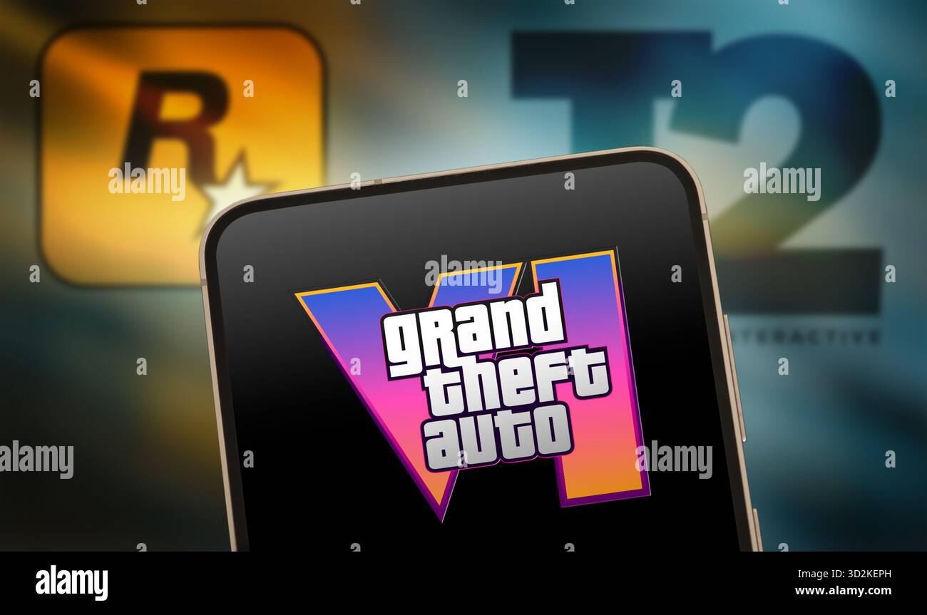 GTA Grand Theft Auto - gioco d'azione e avventura visualizzato su dispositivo mobile Foto Stock