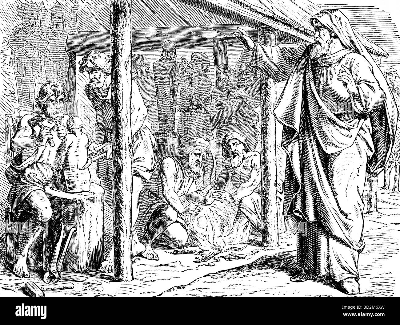 Contro gli idolatri, devono vergognarsi, il profeta Isaia, capitolo 44, vergogna, idoli, resistenza, statua, scalpello, fuoco, fabbricazione, dio, invano, ir Foto Stock