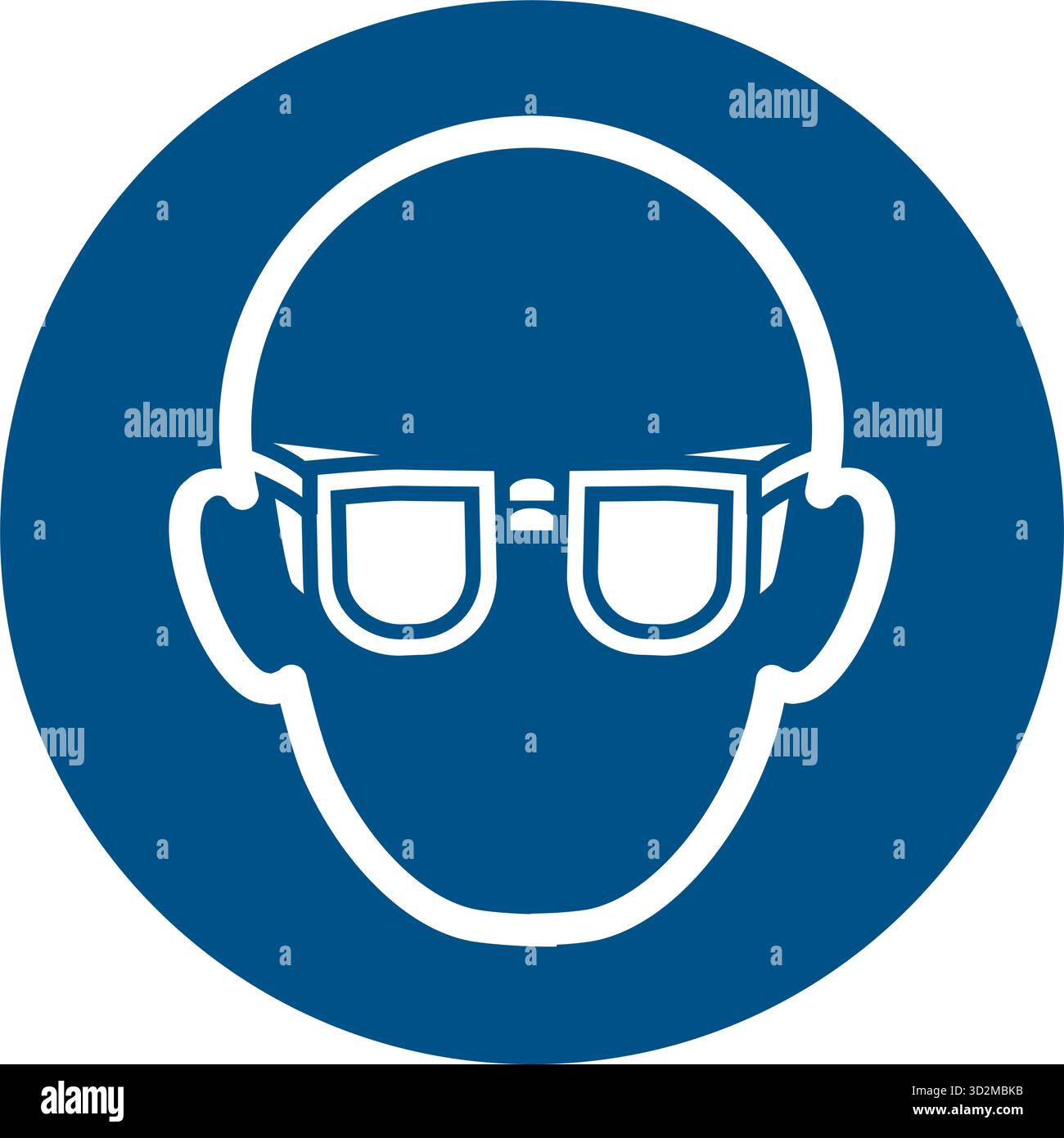 Segnale di sicurezza – indossare occhiali di protezione per gli occhi per ricordare agli operatori di indossare occhiali di sicurezza in aree in cui detriti, sostanze chimiche o particelle in volo rappresentano un rischio. Illustrazione Vettoriale