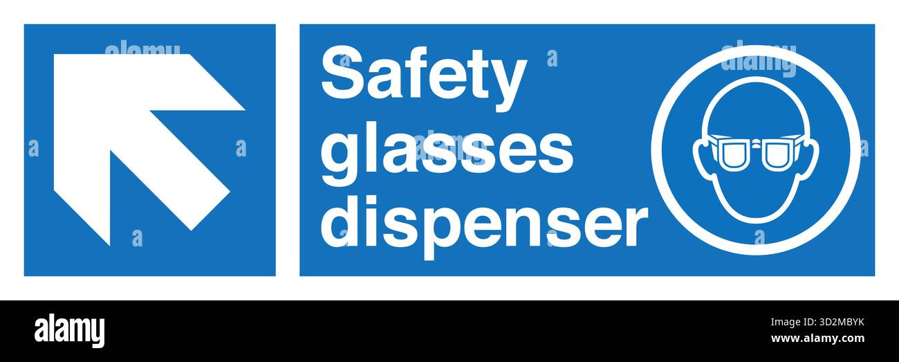 Segnale di sicurezza – indossare occhiali di protezione per gli occhi per ricordare agli operatori di indossare occhiali di sicurezza in aree in cui detriti, sostanze chimiche o particelle in volo rappresentano un rischio. Illustrazione Vettoriale