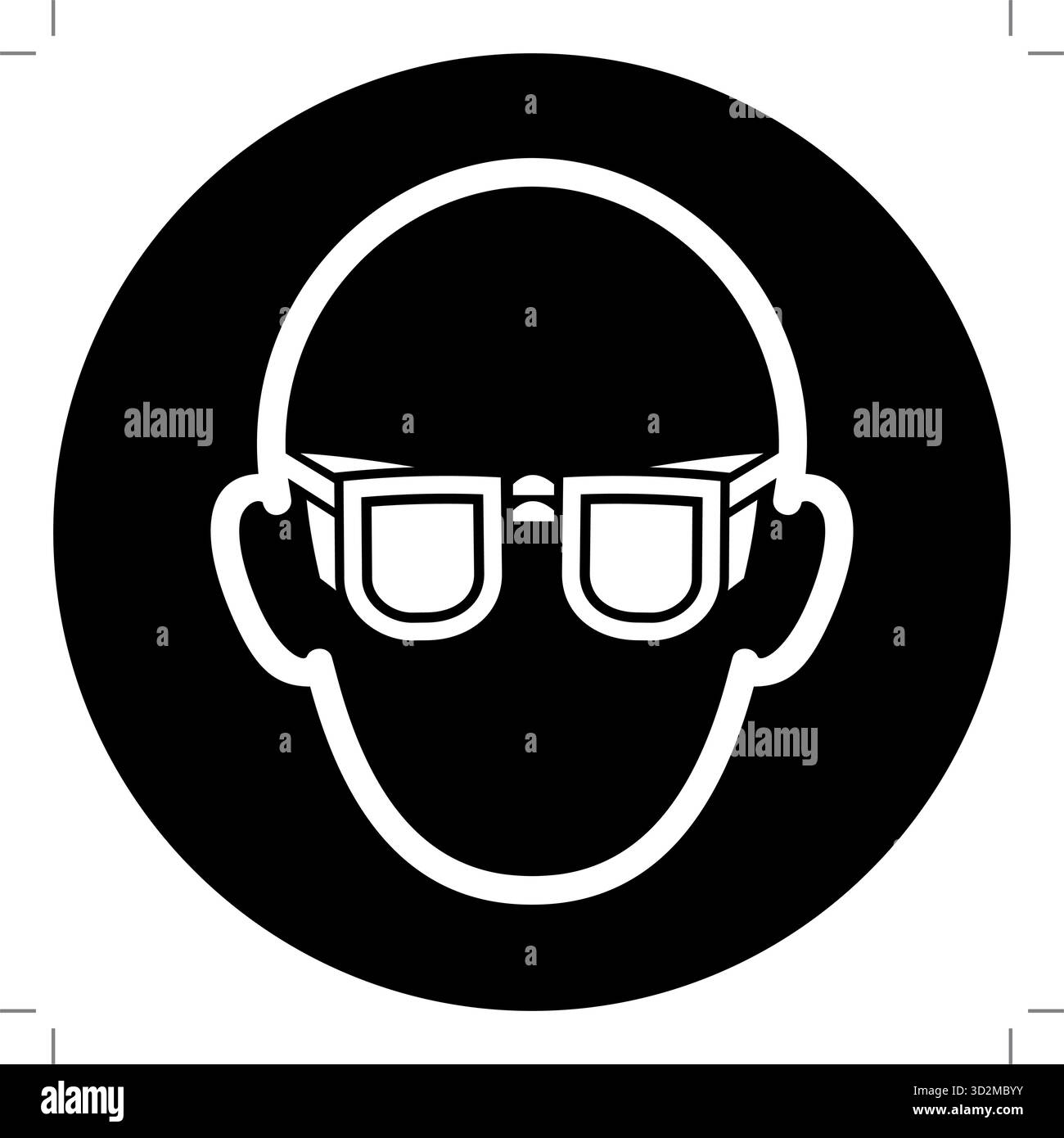 Segnale di sicurezza – indossare occhiali di protezione per gli occhi per ricordare agli operatori di indossare occhiali di sicurezza in aree in cui detriti, sostanze chimiche o particelle in volo rappresentano un rischio. Illustrazione Vettoriale