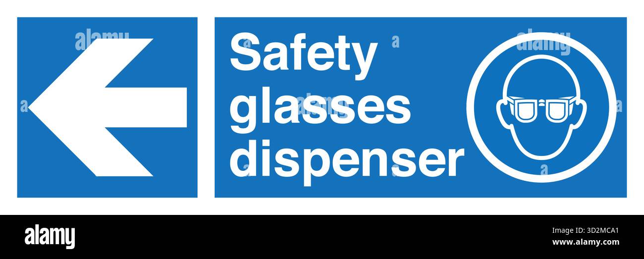 Segnale di sicurezza – indossare occhiali di protezione per gli occhi per ricordare agli operatori di indossare occhiali di sicurezza in aree in cui detriti, sostanze chimiche o particelle in volo rappresentano un rischio. Illustrazione Vettoriale