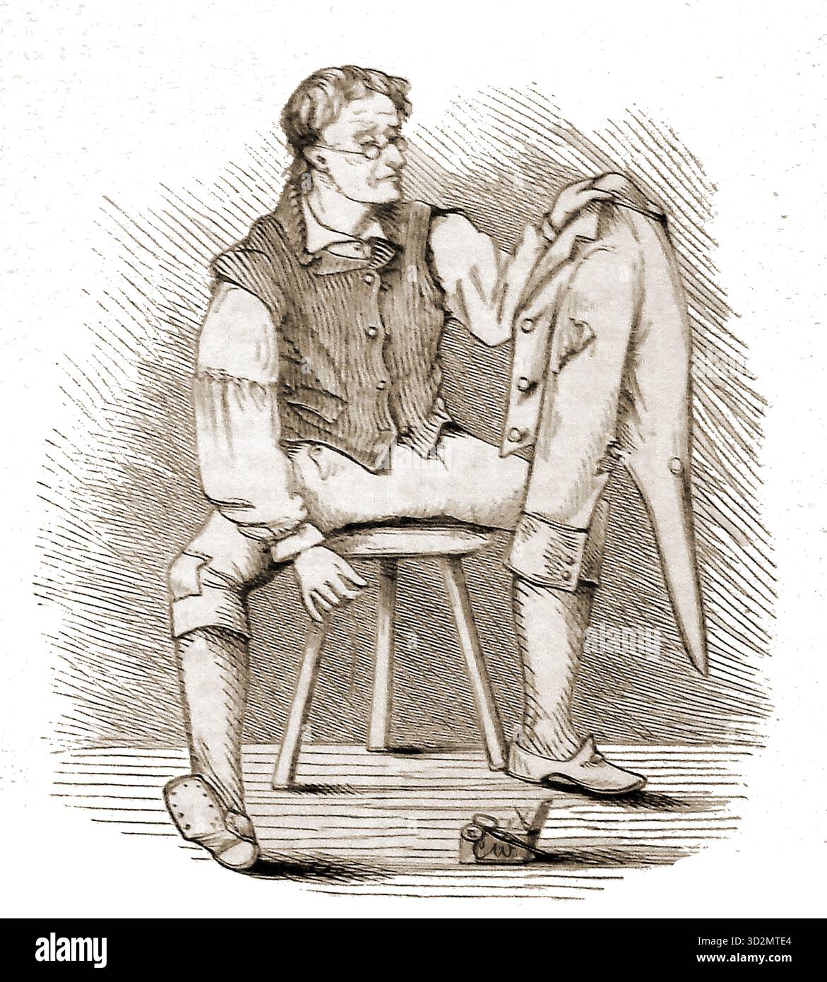 Un'immagine del 1874 circa di un sarto al lavoro che fa un cappotto Foto Stock