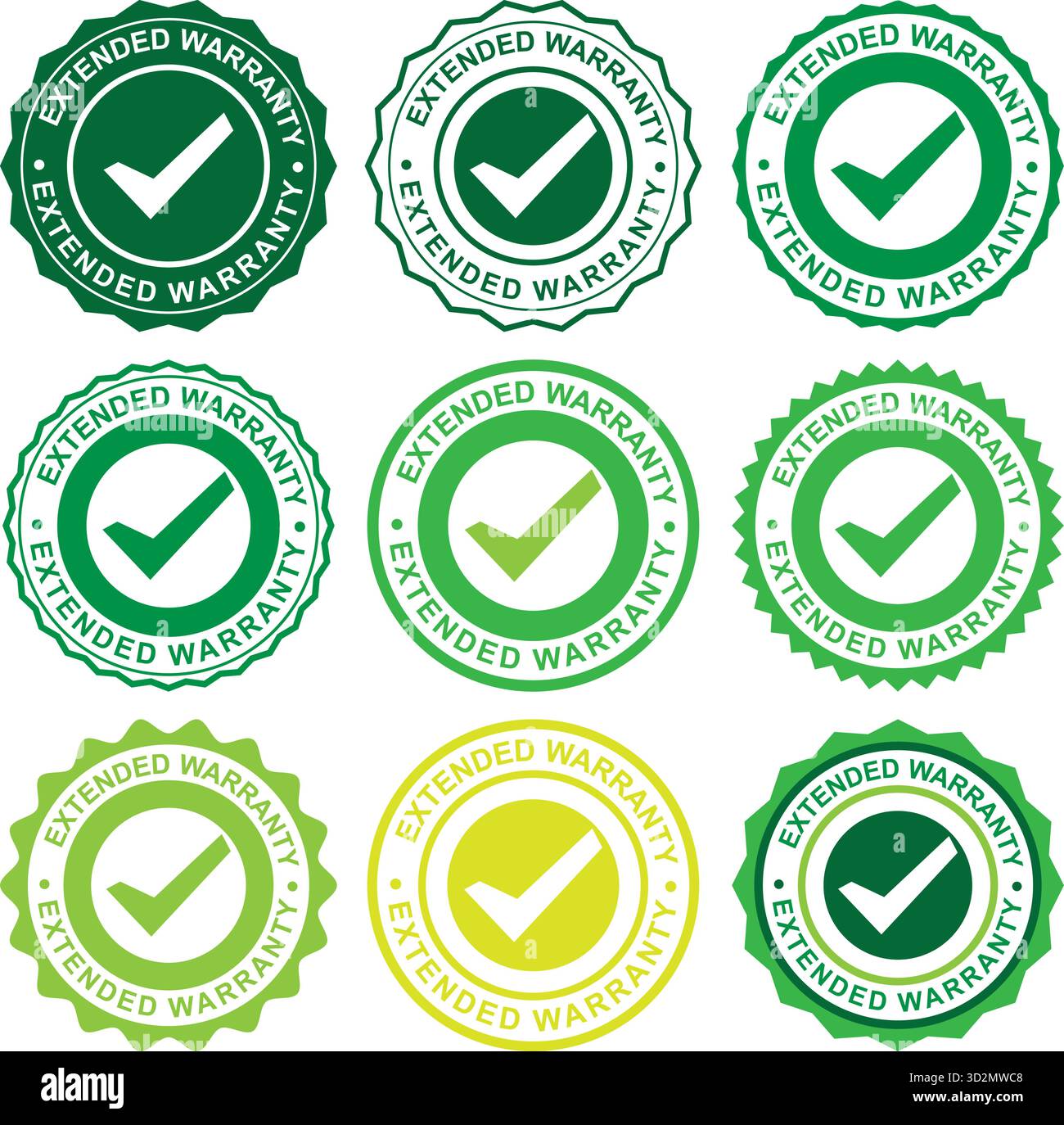 Distintivi della garanzia estesa per la garanzia del prodotto e la protezione del servizio Illustrazione Vettoriale