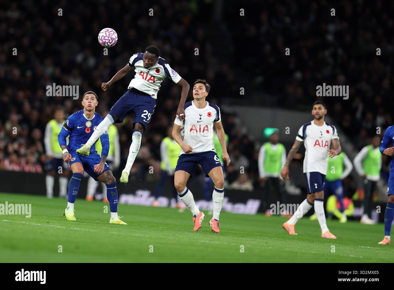 Londra, Regno Unito. 1 novembre 2025. Pape Matar Sarr di Tottenham Hotspur (29) in azione. Partita di Premier League, Tottenham Hotspur contro Chelsea allo stadio Tottenham Hotspur di Londra sabato 1 novembre 2025. Questa immagine può essere utilizzata solo per scopi editoriali. Foto per uso editoriale di Andrew Orchard/Alamy Live news Foto Stock