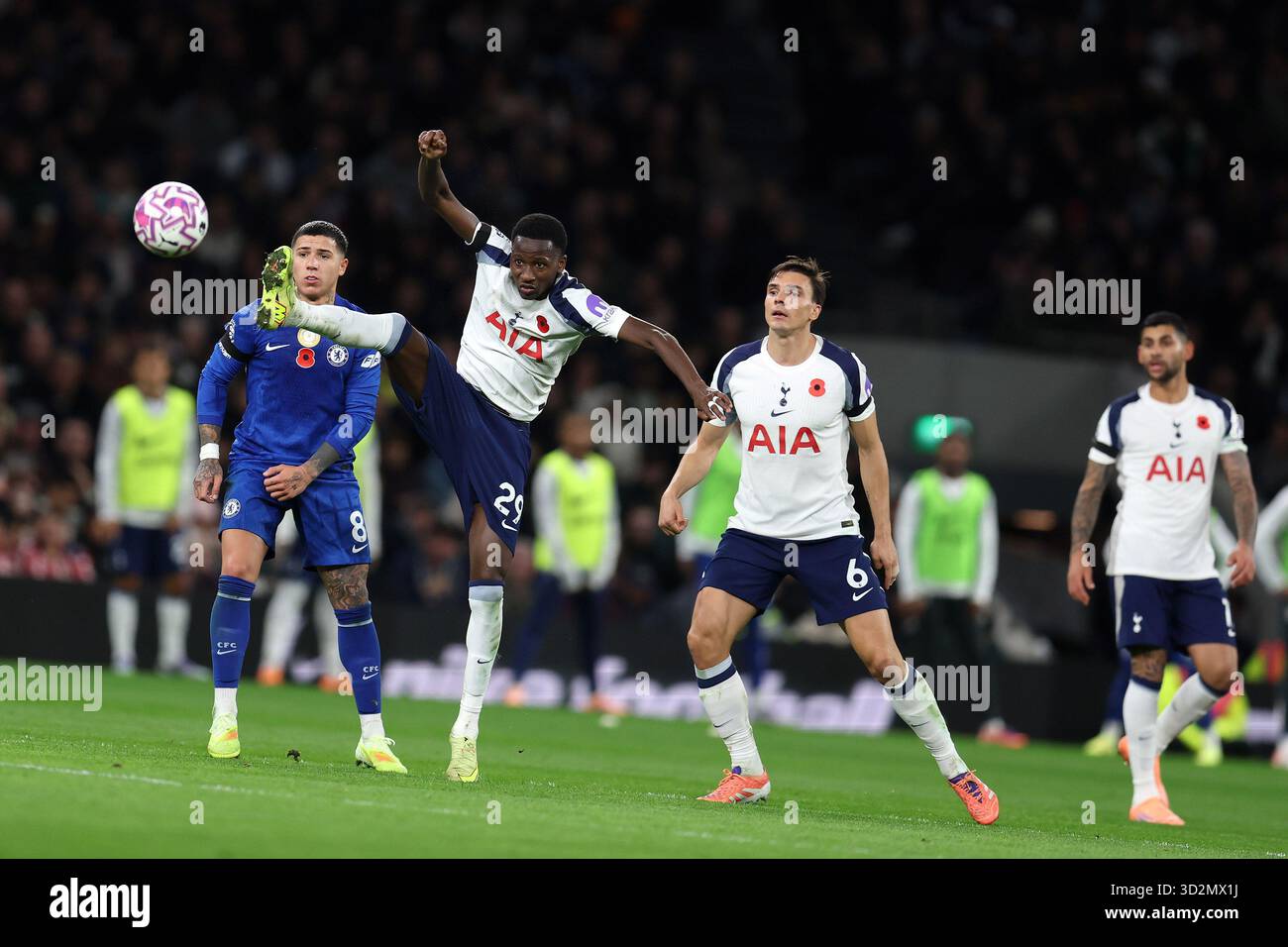 Londra, Regno Unito. 1 novembre 2025. Pape Matar Sarr di Tottenham Hotspur (29) in azione. Partita di Premier League, Tottenham Hotspur contro Chelsea allo stadio Tottenham Hotspur di Londra sabato 1 novembre 2025. Questa immagine può essere utilizzata solo per scopi editoriali. Foto per uso editoriale di Andrew Orchard/Alamy Live news Foto Stock