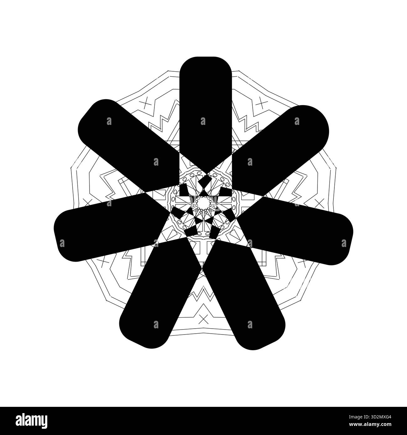 Simmetria in bianco e nero: Un intricato design geometrico a stella Mandala Illustrazione Vettoriale
