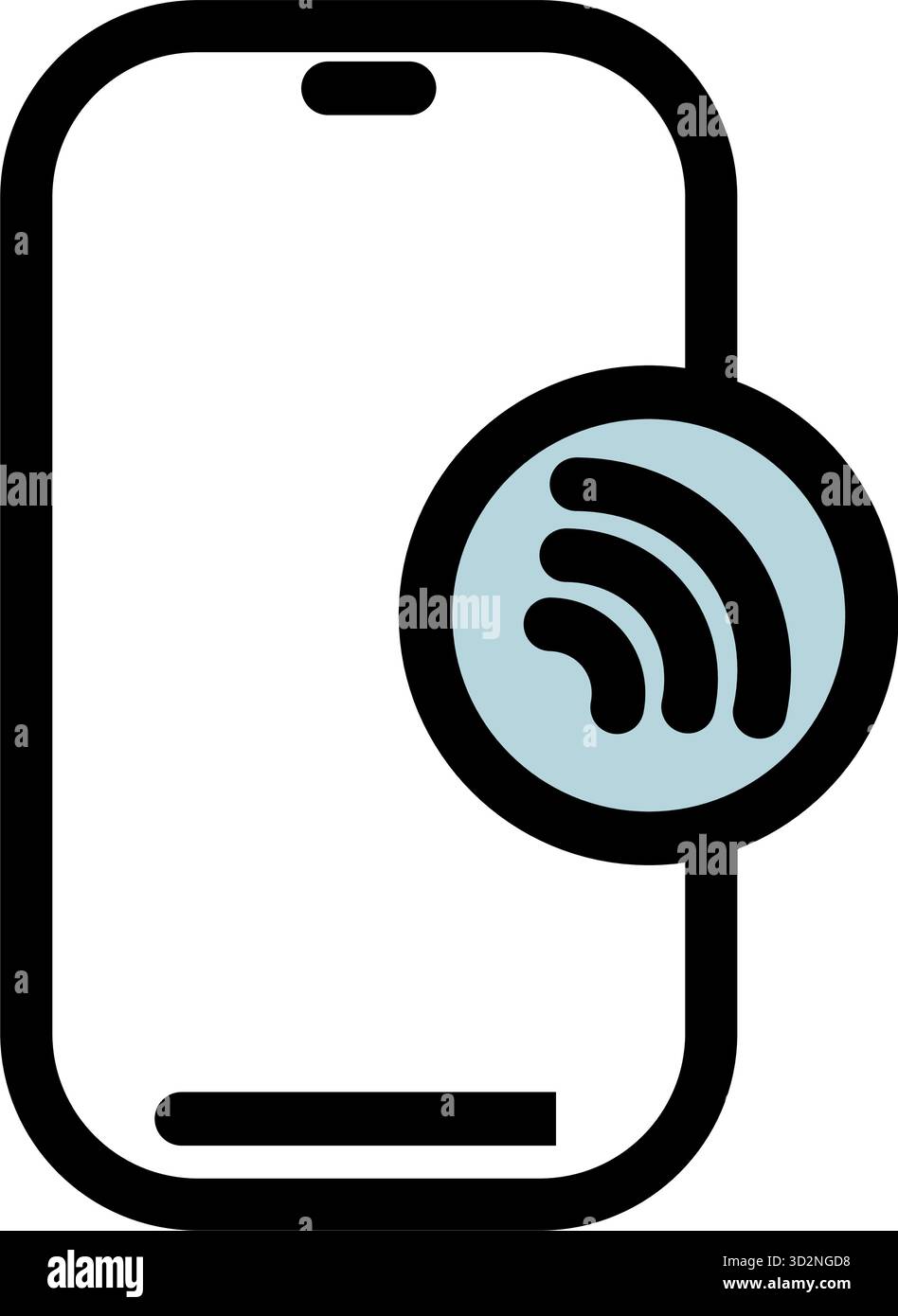 Questa icona vettoriale raffigura uno smartphone con un segnale wireless, che simboleggia i pagamenti mobili senza contatto o lo smart banking. Ideale per applicazioni e siti Web Illustrazione Vettoriale