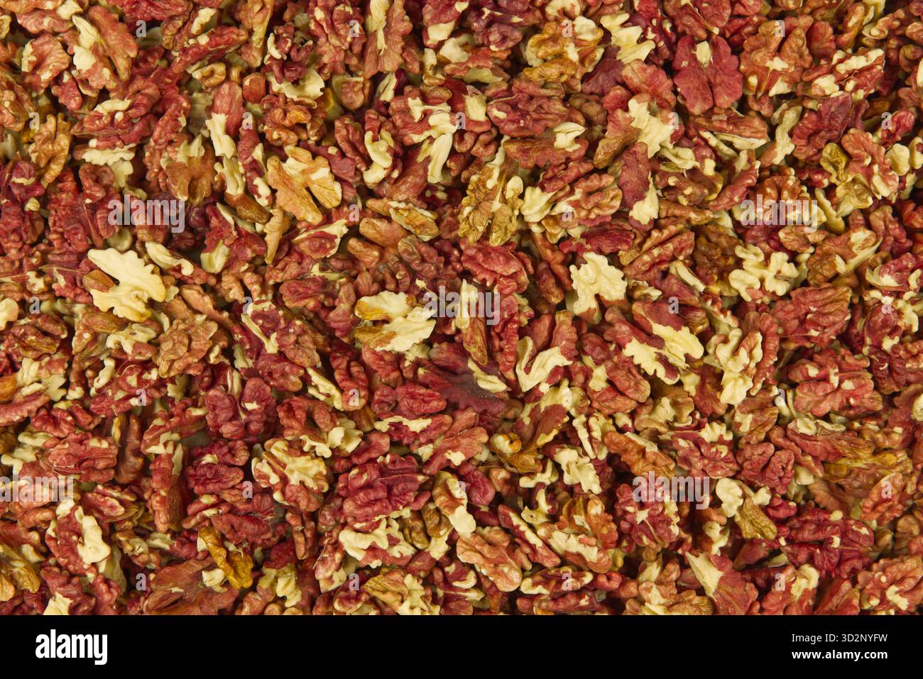 Chicchi rossi di noci sgusciate essiccati dopo la raccolta autunnale Foto Stock