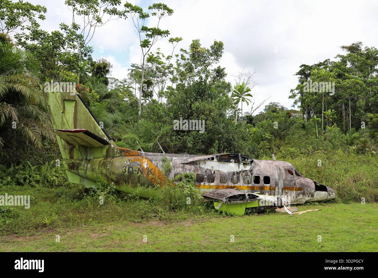 Resti di un aereo schiantato nella foresta pluviale della Guinea Equatoriale Foto Stock