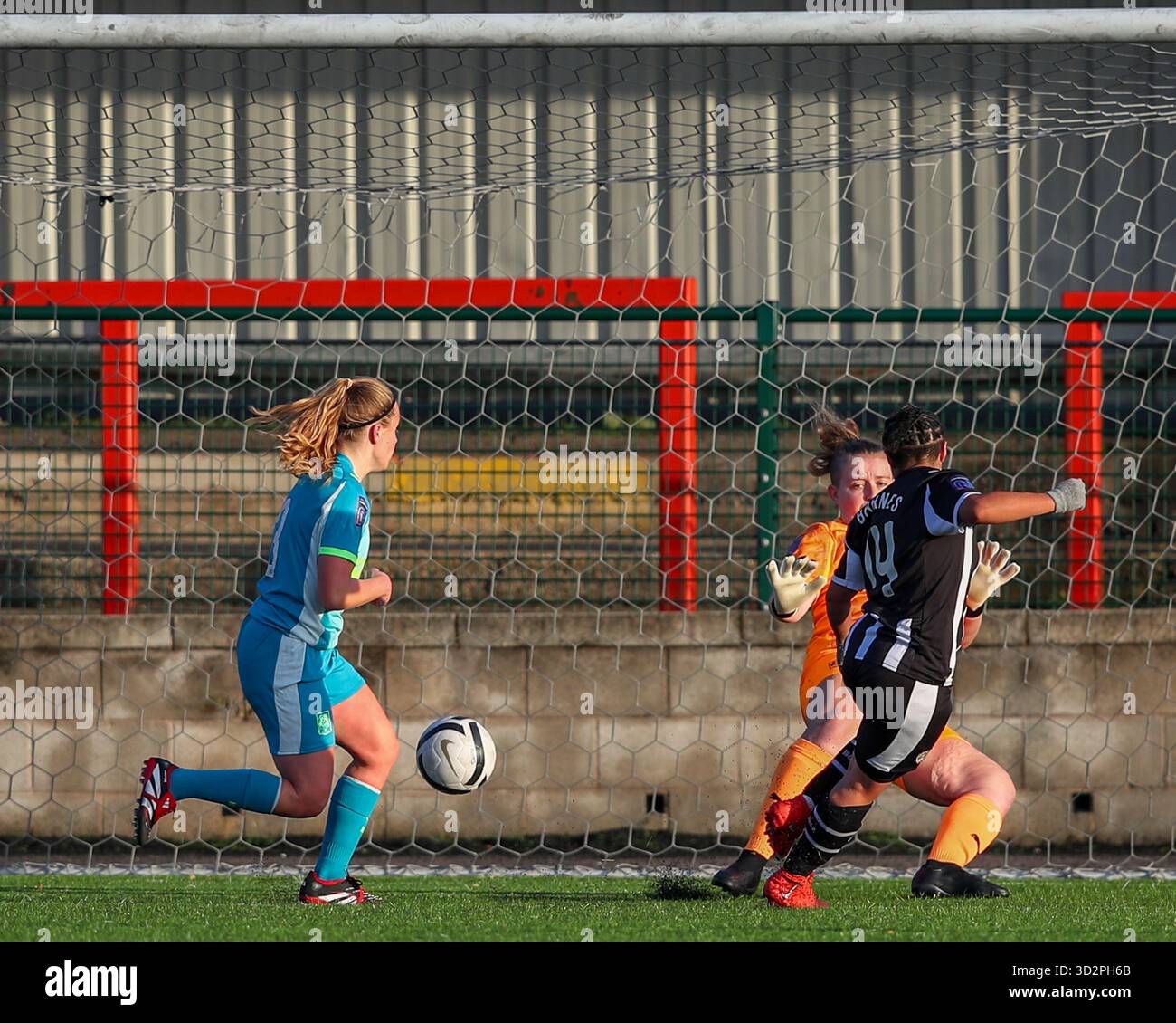 Eastwood, Regno Unito. 2 novembre 2025. Shoniqua Barnes di Notts County Women segna il secondo gol nella vittoria del 3-0 contro il Northampton Town Women nella FAWNL DI1 Midlands Credit: Clive Stapleton/Alamy Live News Foto Stock
