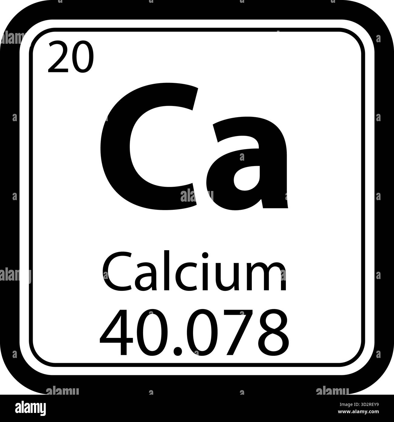 Icona chimica CA calcio. Elemento chimico del simbolo della tavola periodica. segno del numero atomico. stile piatto. Foto Stock