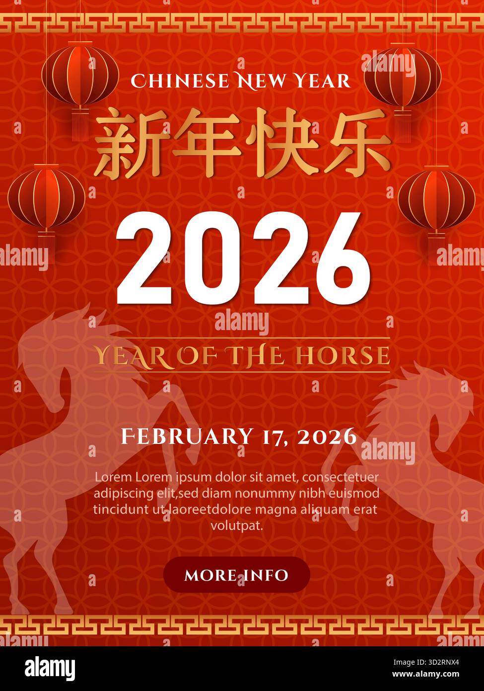 Poster del capodanno cinese 2026 che celebra l'anno del cavallo. Illustrazione vettoriale Illustrazione Vettoriale